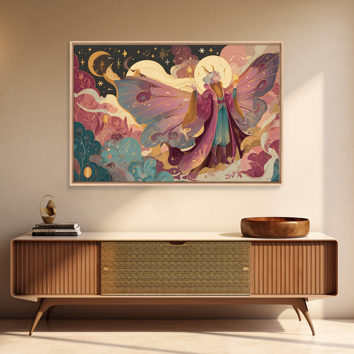 The Moth Prophet Of Kadath, Vaporwave Halloween Art, Landscape Wall Art, Framed Canvas Print, Cute Halloween Wall Art