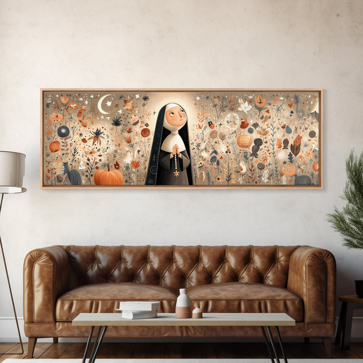 The Nun Of The Endless Constellation, Hand Sketch Halloween Art, Extra Wide Wall Art, Canvas Print, Cute Halloween Wall Art