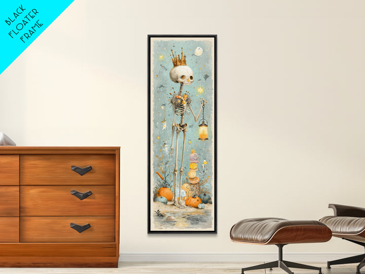 The Salt King Of The Black Shore, Watercolor Halloween Art, Tall Narrow Wall Art, Framed Canvas Print, Cute Halloween Wall Art
