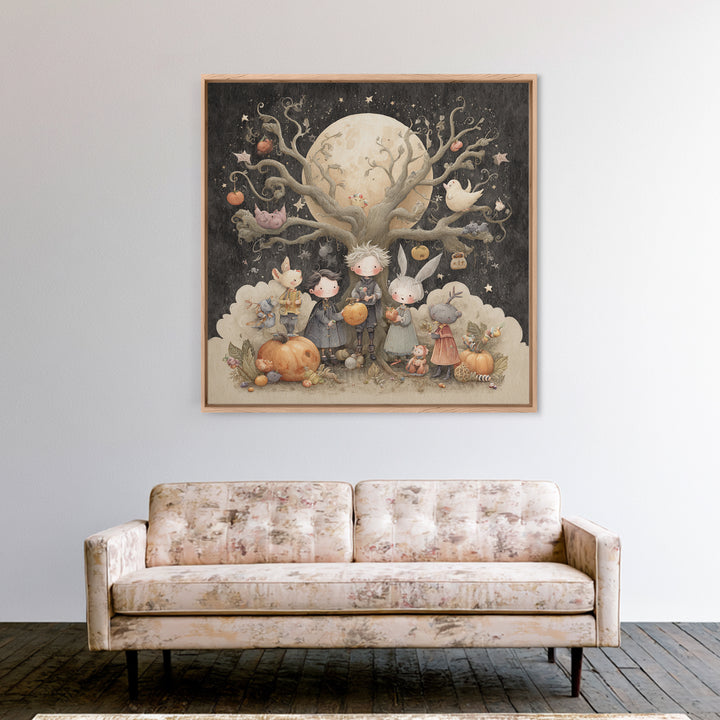 The Children Of The Star Orchard, Pastel Halloween Art, Square Wall Art, Canvas Print, Cute Halloween Wall Art
