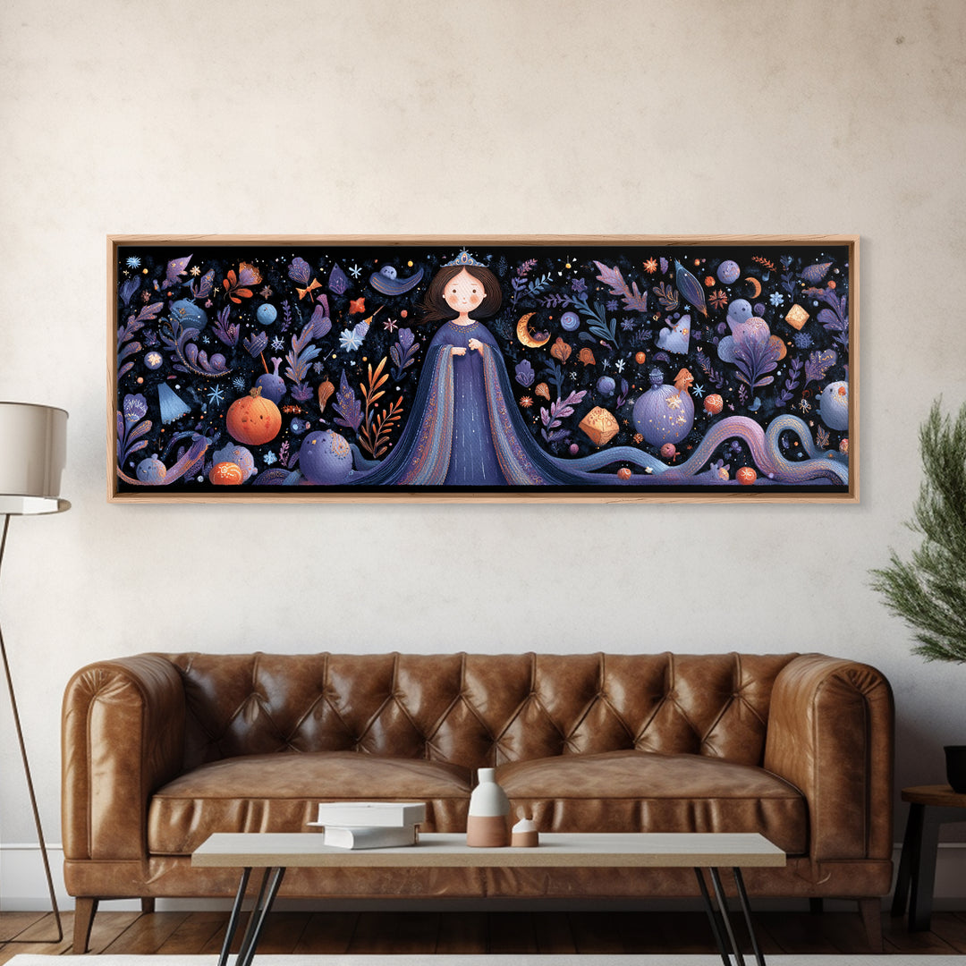 The Seamstress Of Living Nebulae, Felt Halloween Art, Extra Wide Wall Art, Canvas Print, Cute Halloween Wall Art