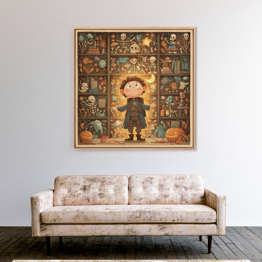 The Archivist Of Dreaming Bones, Retro Halloween Art, Square Wall Art, Canvas Print, Cute Halloween Wall Art