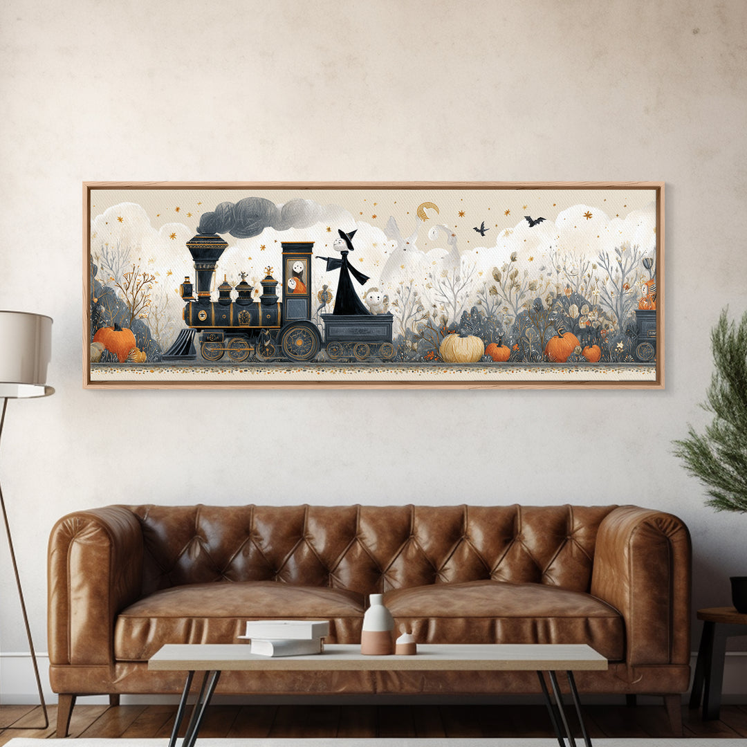The Phantom Train To Kadath, Folk Halloween Art, Extra Wide Wall Art, Canvas Print, Cute Halloween Wall Art