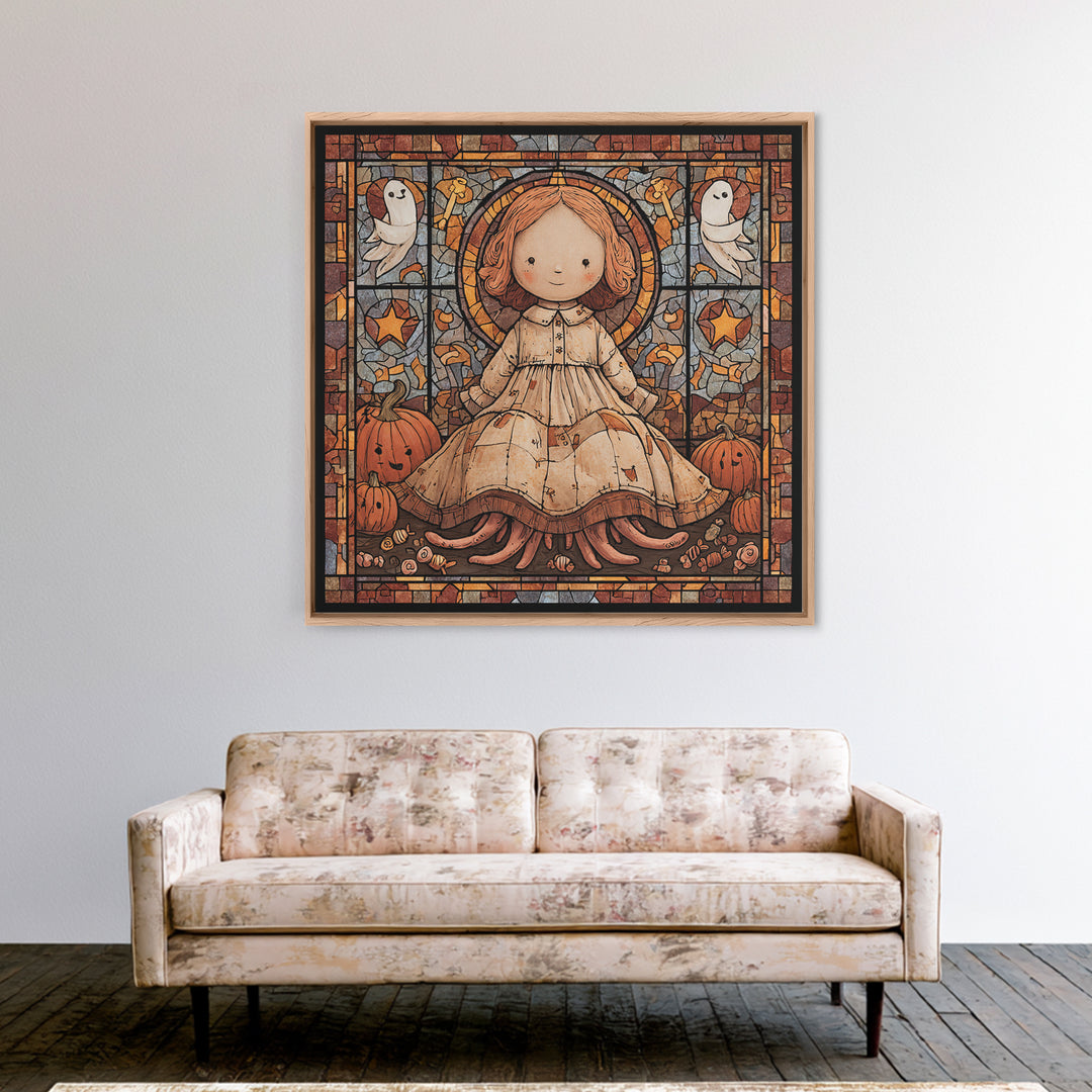 The Doll From Beyond The Void, Stained Glass Halloween, Square Wall Art, Canvas Print, Cute Halloween Wall Art