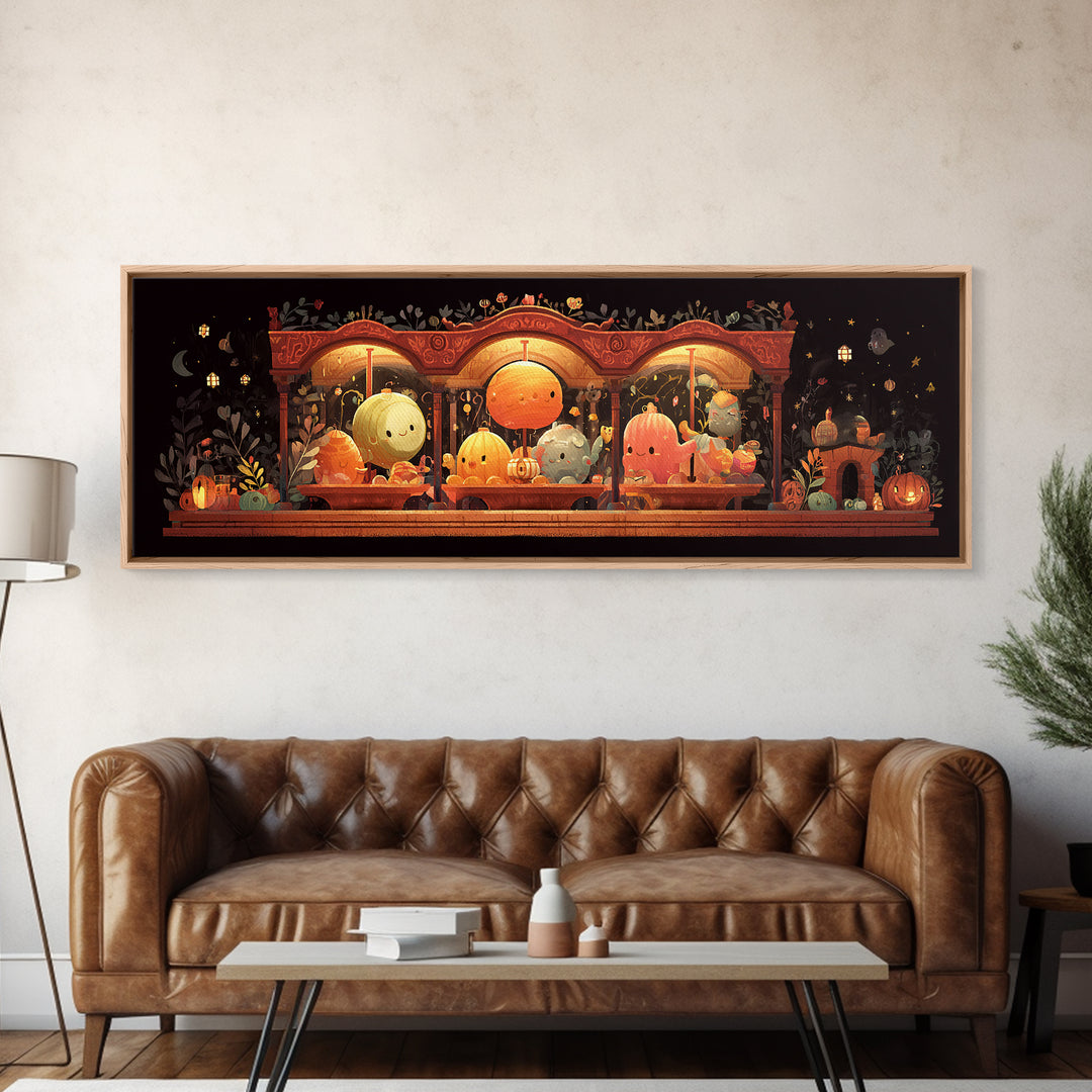 The Carousel Of Sleeping Planets, Pixel Halloween Art, Extra Wide Wall Art, Canvas Print, Cute Halloween Wall Art