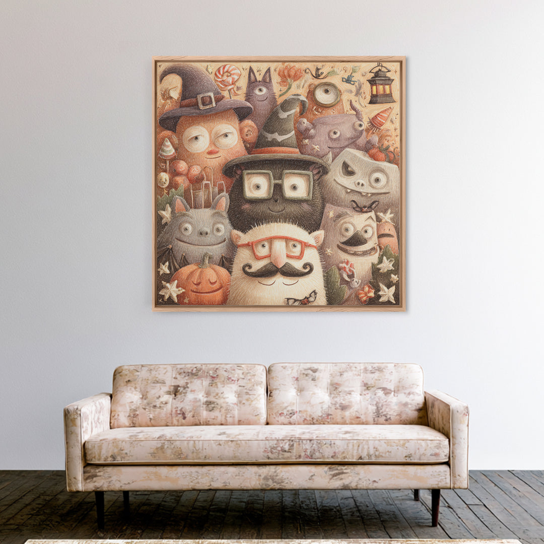 The Costume Photo Booth, Hand Sketch Halloween Art, Square Wall Art, Canvas Print, Cute Halloween Wall Art