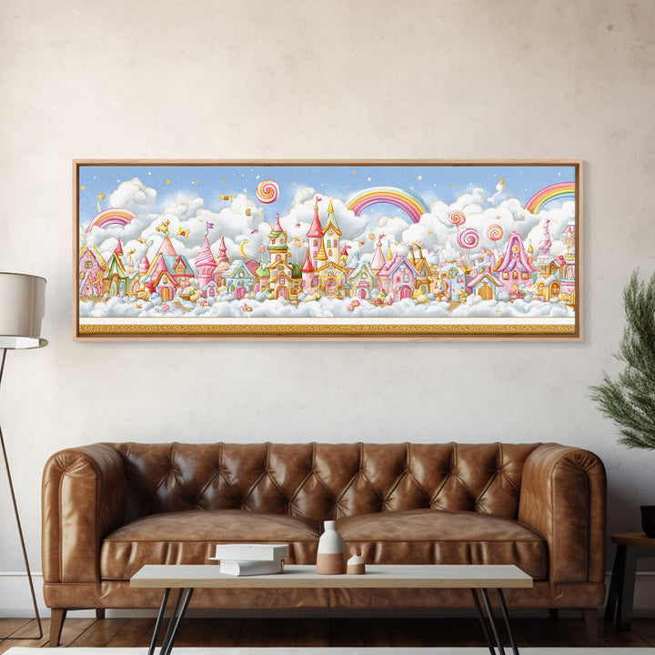 The Upside-Down Candy Kingdom, Embroidered Halloween Art, Extra Wide Wall Art, Canvas Print, Cute Halloween Wall Art