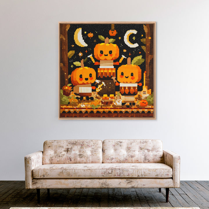 The Pumpkin Music Band, Pixel Halloween Art, Square Wall Art, Canvas Print, Cute Halloween Wall Art, Halloween Kids Decor
