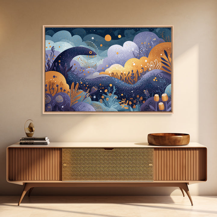 The Crawler Beneath The Floor Of Stars, Watercolor Halloween Art, Landscape Wall Art, Framed Canvas Print, Cute Halloween Wall Art