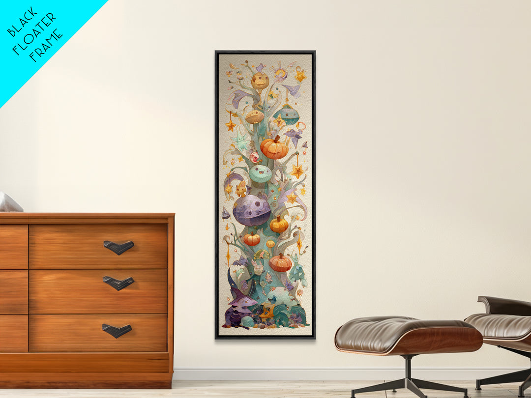 The Children Of The Star Orchard, Watercolor Halloween Art, Tall Narrow Wall Art, Framed Canvas Print, Cute Halloween Wall Art