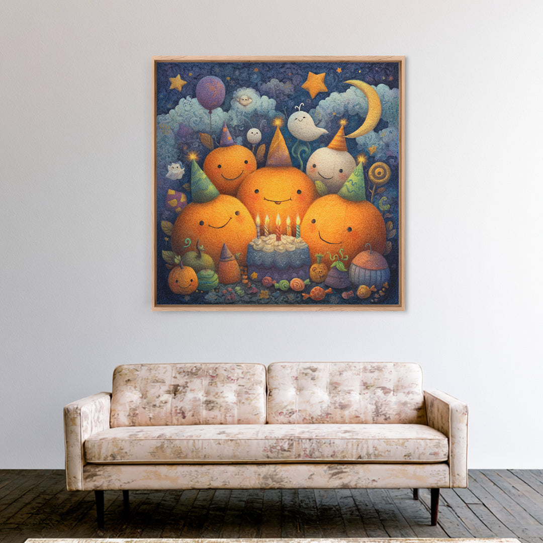 The Great Pumpkin Birthday Party, Pastel Halloween Art, Square Wall Art, Canvas Print, Cute Halloween Wall Art