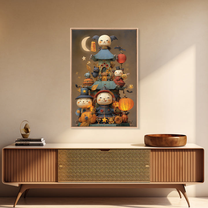 The Festival Of The Little Old Ones, Plush Halloween Art, Vertical Wall Art, Canvas Print, Cute Halloween Wall Art