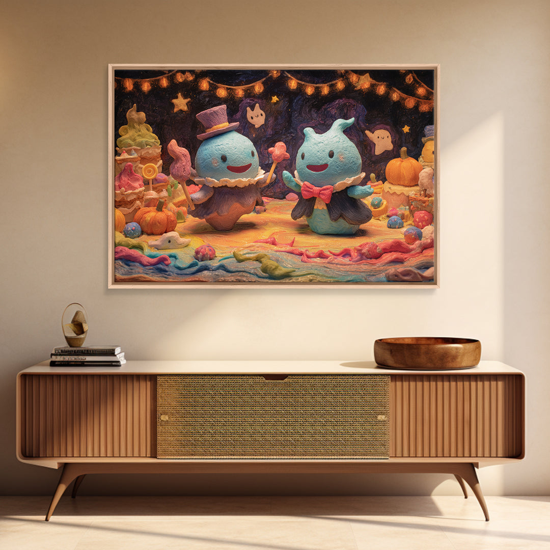 The Ballroom Of Silent Shoggoths, Clay Halloween Art, Landscape Wall Art, Framed Canvas Print, Cute Halloween Wall Art