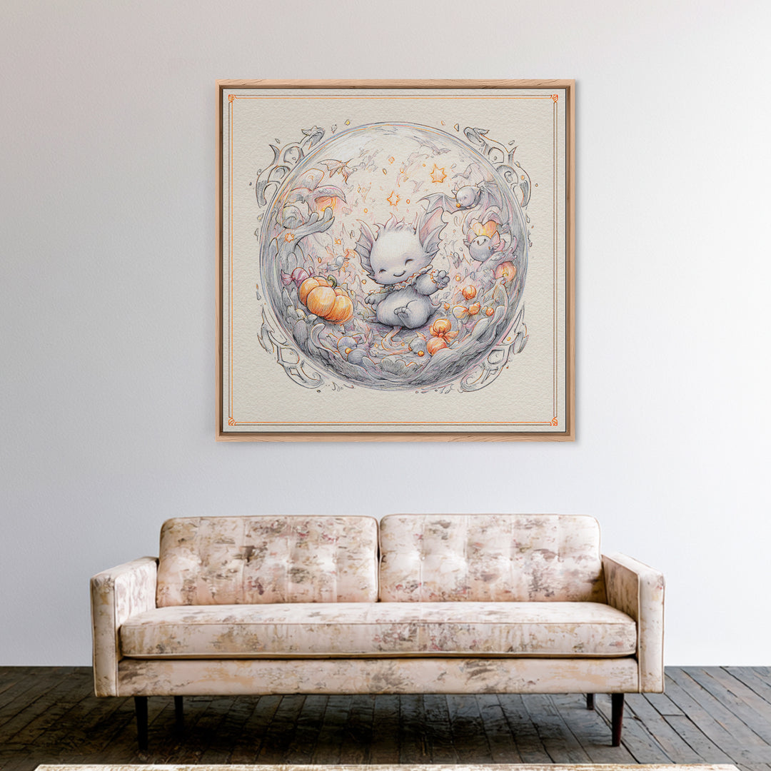 The Oracle Of The Glass Depths, Hand Sketch Halloween Art, Square Wall Art, Canvas Print, Cute Halloween Wall Art