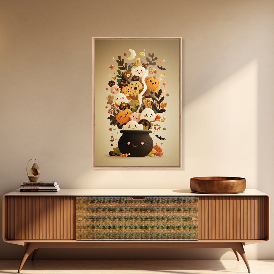 The Cookie Cauldron, Retro Halloween Art, Vertical Wall Art, Canvas Print, Cute Halloween Wall Art, Whimsical Nursery Decor