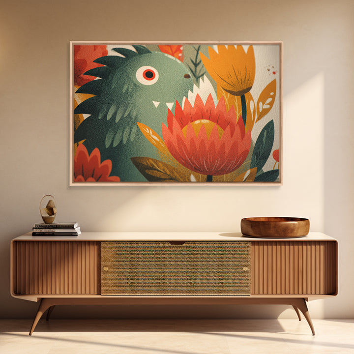 The Monster Flower Shop, Screenprint Halloween Art, Landscape Wall Art, Framed Canvas Print, Cute Halloween Wall Art