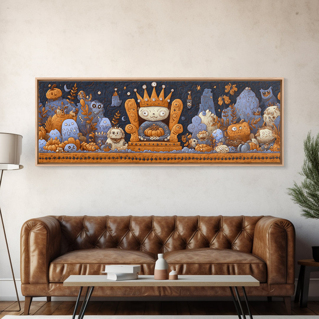 The Watcher In The Coral Throne, Felt Halloween Art, Extra Wide Wall Art, Canvas Print, Cute Halloween Wall Art