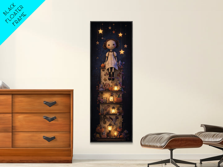 The Doll From Beyond The Void, Clay Halloween Art, Tall Narrow Wall Art, Framed Canvas Print, Cute Halloween Wall Art