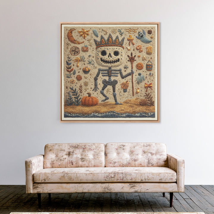 The Salt King Of The Black Shore, Felt Halloween Art, Square Wall Art, Canvas Print, Cute Halloween Wall Art