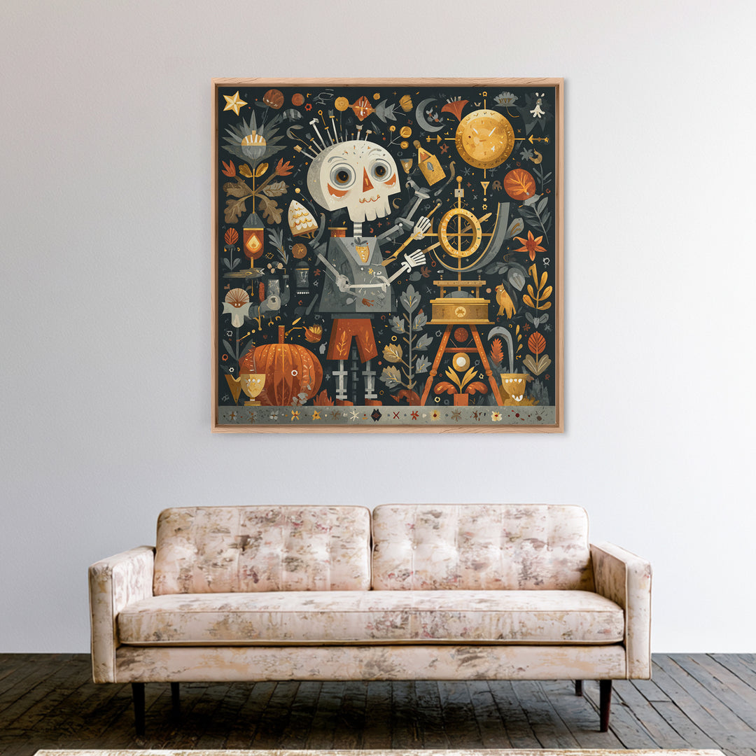 The Astronomer Of The Hollow Sky, Folk Halloween Art, Square Wall Art, Canvas Print, Cute Halloween Wall Art