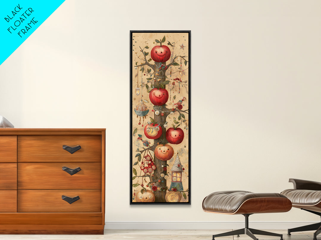 The Enchanted Apple Orchard, Quilled Halloween Art, Tall Narrow Wall Art, Framed Canvas Print, Cute Halloween Wall Art