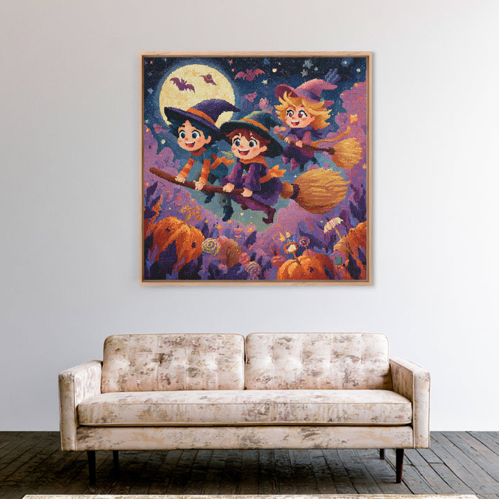 The Candy Comet Adventure, Pixel Halloween Art, Square Wall Art, Canvas Print, Cute Halloween Wall Art