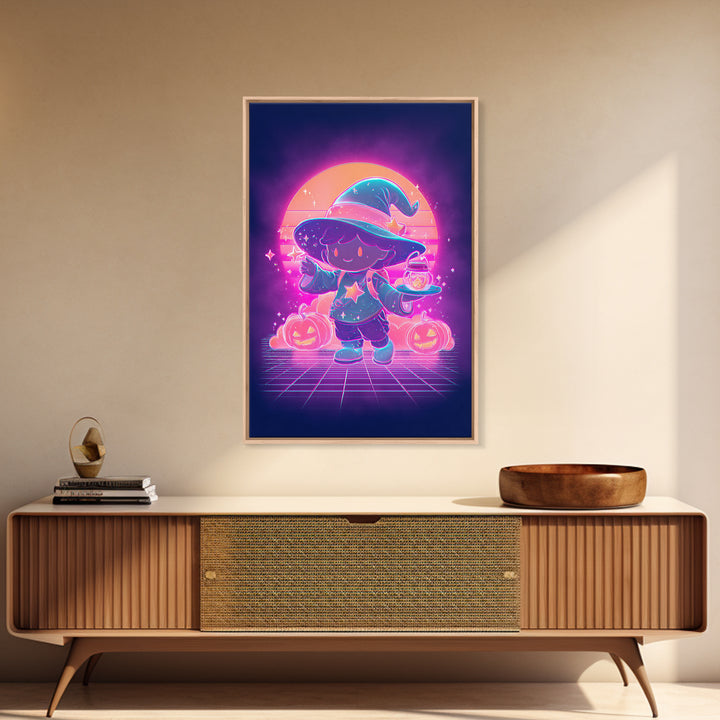 The Little Star Witch, 80s Halloween Wall Art, Vertical Wall Art, Framed Canvas Print, Retro Halloween Decor, Neon Wall Art