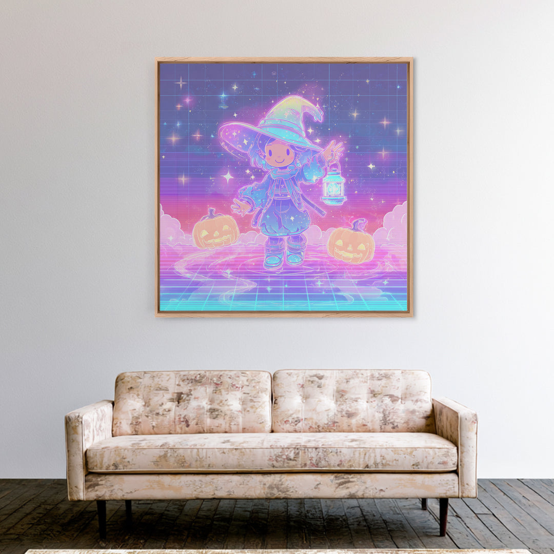 The Little Star Witch, 80s Halloween Wall Art, Square Wall Art, Canvas Print, Retro Halloween Decor, Neon Wall Art, Spooky Wall Decor