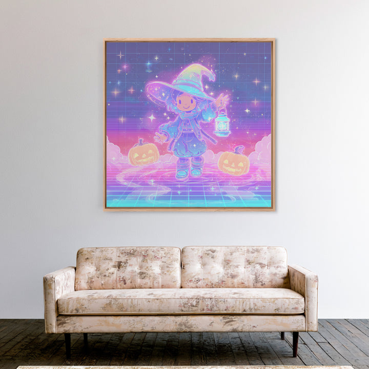The Little Star Witch, 80s Halloween Wall Art, Square Wall Art, Canvas Print, Retro Halloween Decor, Neon Wall Art, Spooky Wall Decor