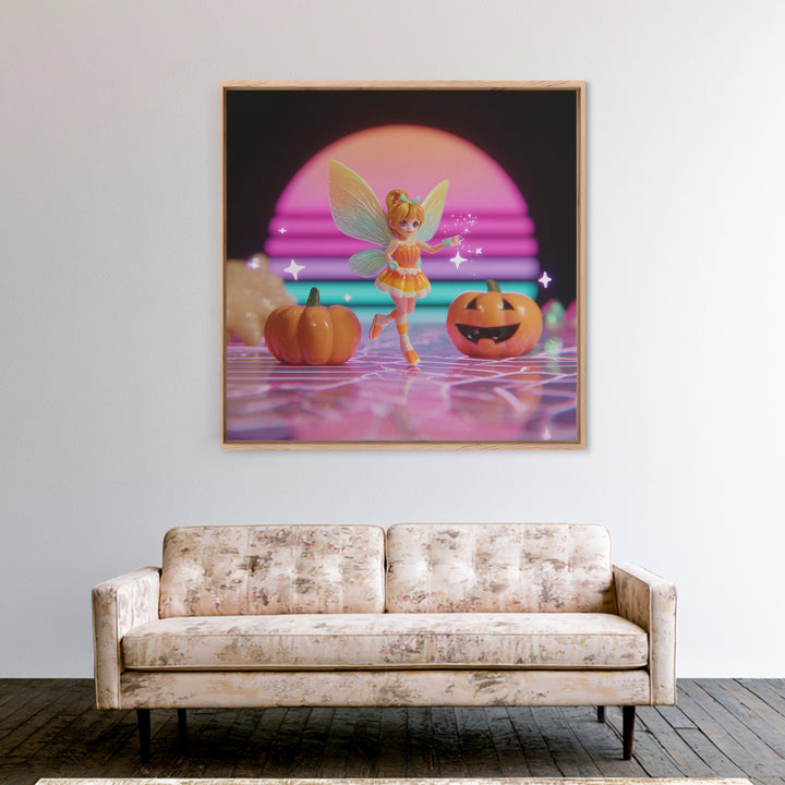 The Candy Corn Fairy, Vaporwave Halloween Decor, Square Wall Art, Canvas Print, Retro Halloween Decor, Neon Wall Art, Halloween Wall Art