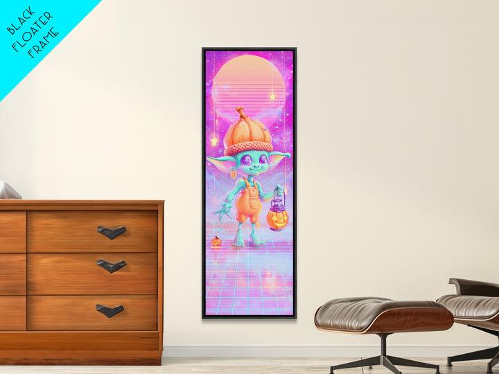 The Acorn Goblin, 80s Halloween Wall Art, Tall Narrow Wall Art, Framed Canvas Print, Retro Halloween Decor, Neon Wall Art, Macabre Wall Art