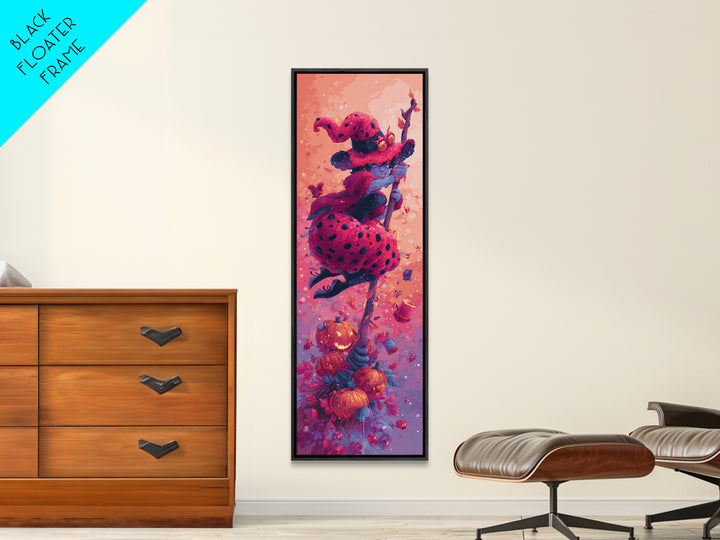 The Ladybug Witch, Retro Neon Halloween Art, Tall Narrow Wall Art, Canvas Print, Retro Halloween Decor, Neon Wall Art, Statement Wall Art
