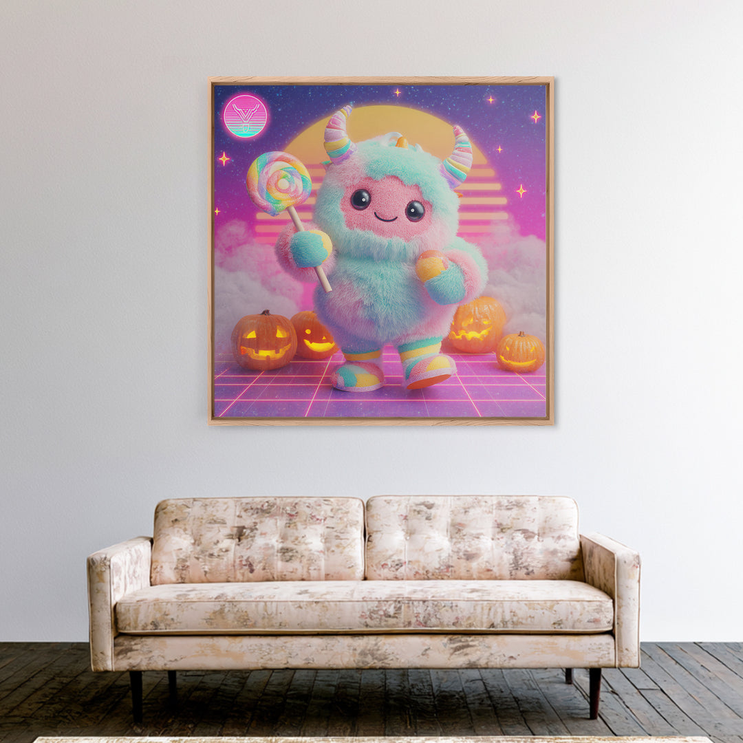The Rainbow Monster, Synthwave Halloween Art, Square Wall Art, Canvas Print, Retro Halloween Decor, Neon Wall Art, Collectible Wall Decor