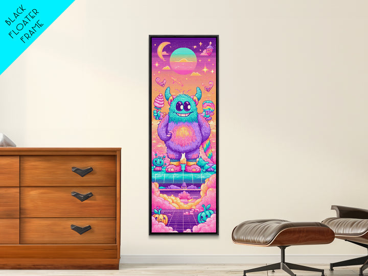 The Rainbow Monster, Synthwave Halloween Art, Tall Narrow Wall Art, Canvas Print, Retro Halloween Decor, Neon Wall Art, Horror Wall Art