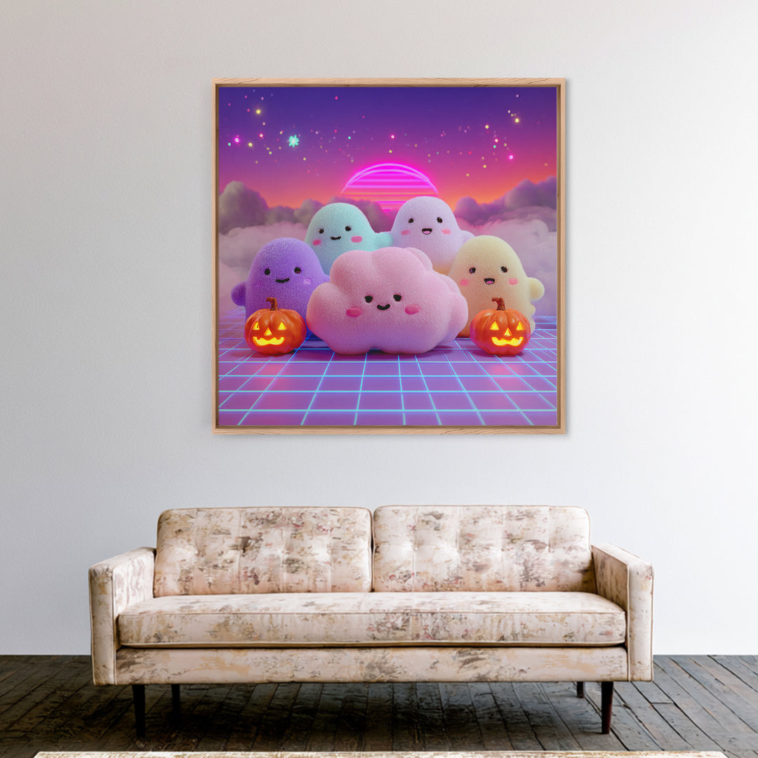 The Cloud Ghost, 80s Halloween Wall Art, Square Wall Art, Canvas Print, Retro Halloween Decor, Neon Wall Art, Collectible Wall Decor