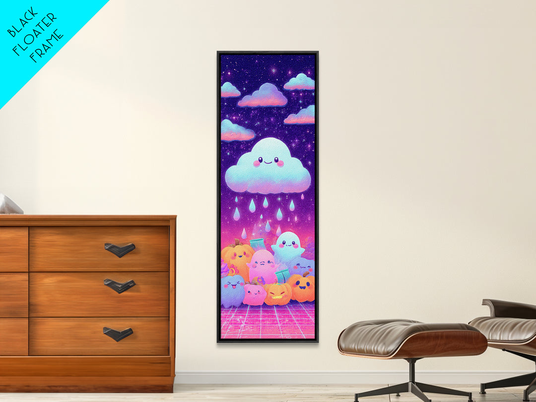The Cloud Ghost, Synthwave Halloween Art, Tall Narrow Wall Art, Framed Canvas Print, Retro Halloween Decor, Neon Wall Art