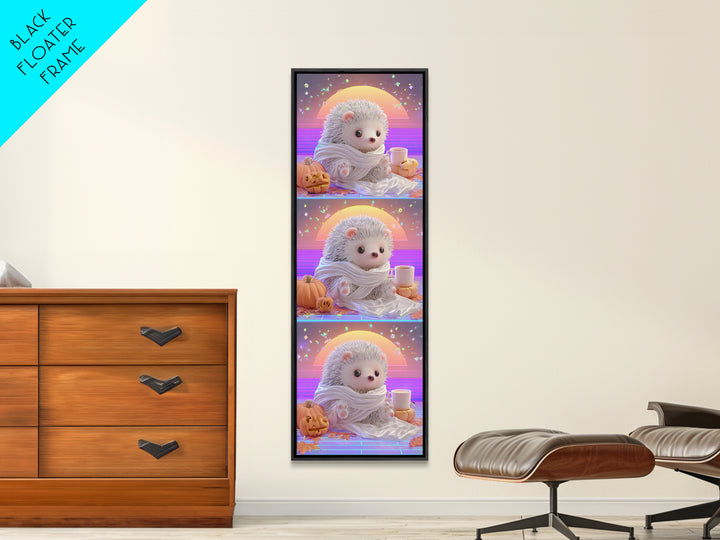 The Hedgehog Mummy, 80s Halloween Wall Art, Tall Narrow Wall Art, Framed Canvas Print, Retro Halloween Decor, Neon Wall Art
