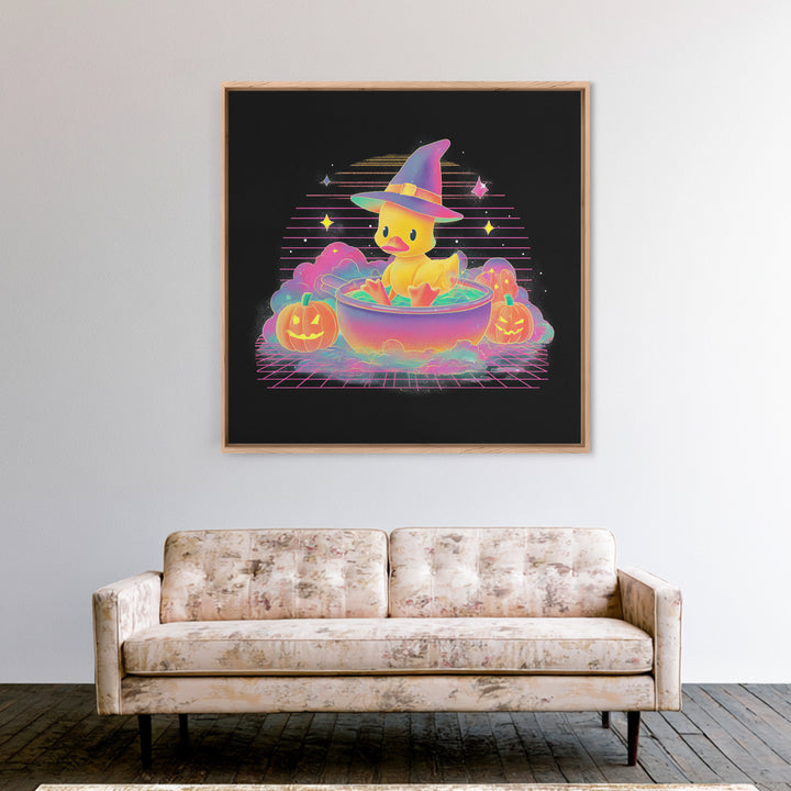 The Duckling Witch, Vaporwave Halloween Decor, Square Wall Art, Canvas Print, Retro Halloween Decor, Neon Wall Art, Dark Fantasy Art