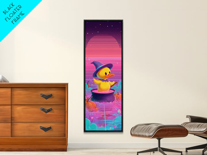 The Duckling Witch, Synthwave Halloween Art, Tall Narrow Wall Art, Canvas Print, Retro Halloween Decor, Neon Wall Art, Halloween Wall Art