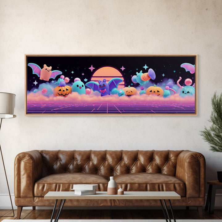 The Bat-Winged Otter, Vaporwave Halloween Decor, Extra Wide Wall Art, Canvas Print, Retro Halloween Decor, Neon Wall Art, Spooky Wall Decor