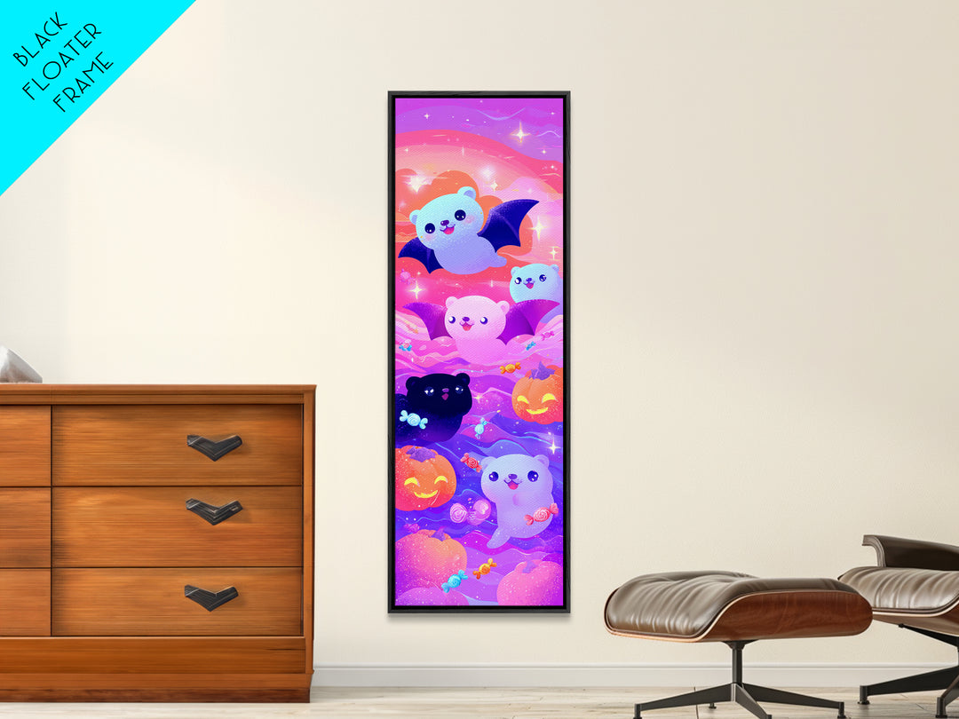 The Bat-Winged Otter, Vaporwave Halloween Decor, Tall Narrow Wall Art, Framed Canvas Print, Retro Halloween Decor, Neon Wall Art
