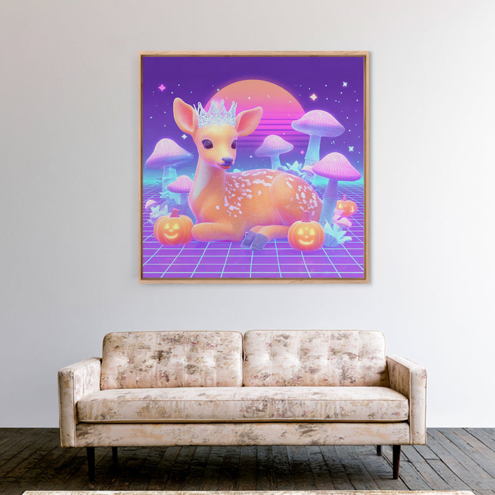 The Moon Princess Deer, 80s Halloween Wall Art, Square Wall Art, Canvas Print, Retro Halloween Decor, Neon Wall Art, Macabre Wall Art