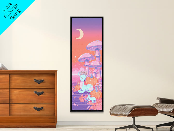 The Moon Princess Deer, Cute Spooky Neon Art, Tall Narrow Wall Art, Canvas Print, Retro Halloween Decor, Neon Wall Art, Spooky Wall Decor