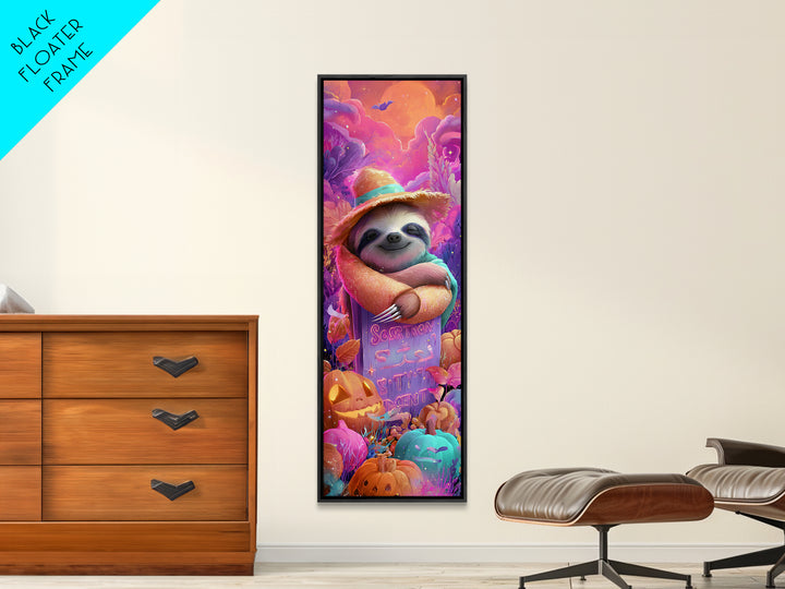 The Scarecrow Sloth, 80s Halloween Wall Art, Tall Narrow Wall Art, Canvas Print, Retro Halloween Decor, Neon Wall Art, Horror Wall Art