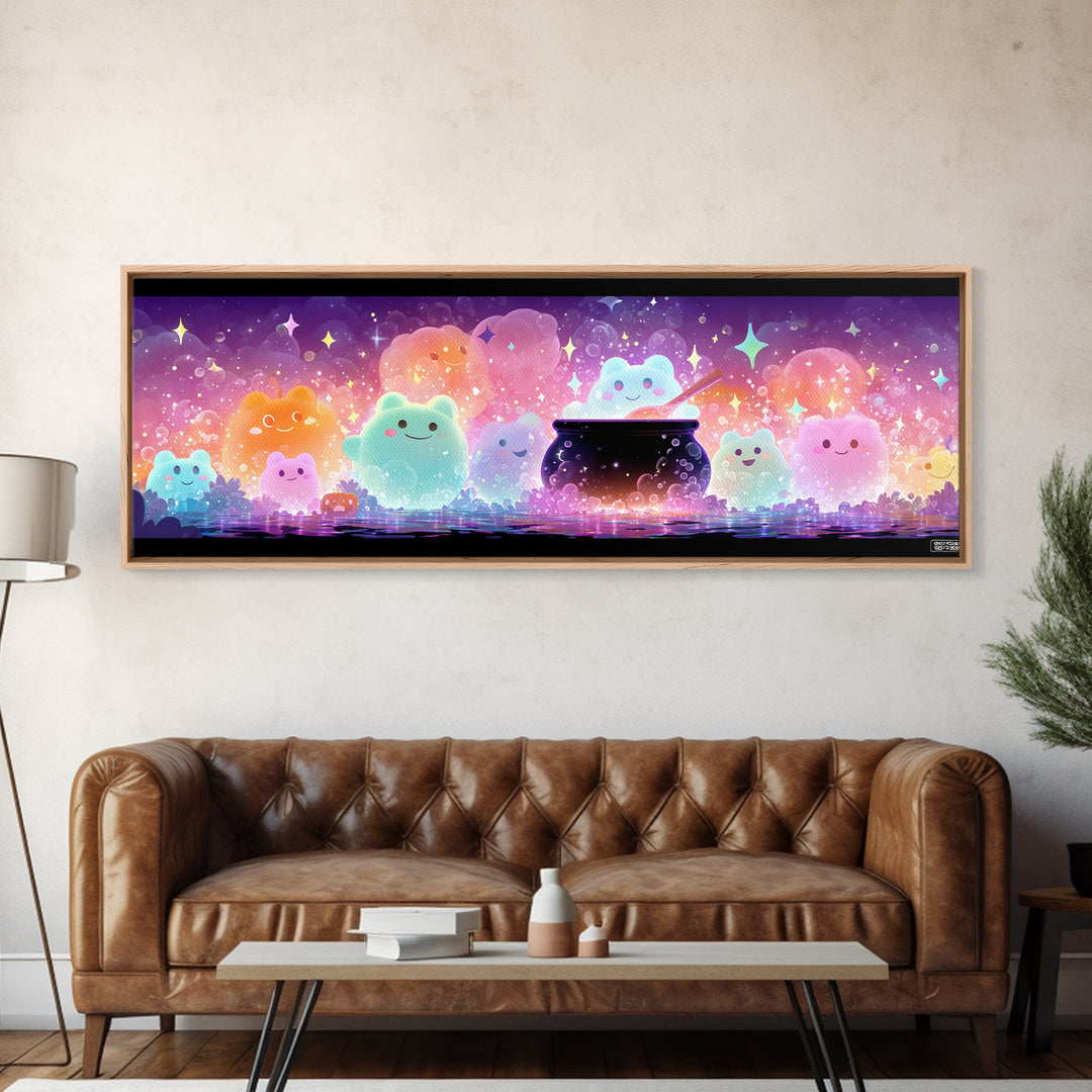 The Cauldron Frog, Synthwave Halloween Art, Extra Wide Wall Art, Framed Canvas Print, Retro Halloween Decor, Neon Wall Art, Horror Wall Art