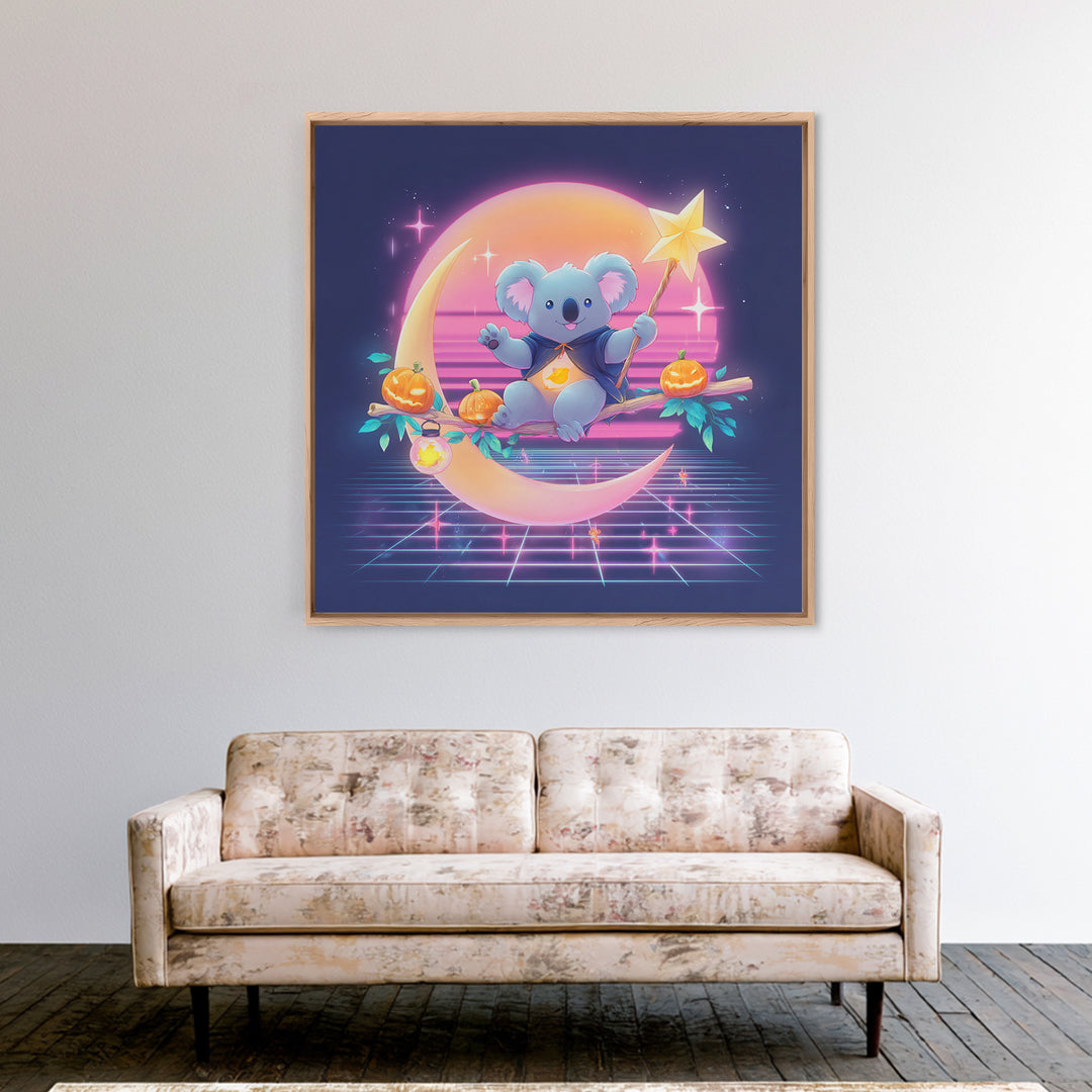 The Koala Wizard, 80s Halloween Wall Art, Square Wall Art, Framed Canvas Print, Retro Halloween Decor, Neon Wall Art, Seasonal Home Decor