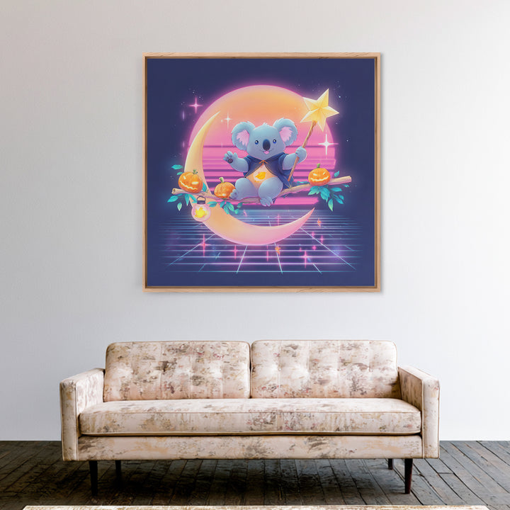 The Koala Wizard, 80s Halloween Wall Art, Square Wall Art, Framed Canvas Print, Retro Halloween Decor, Neon Wall Art, Seasonal Home Decor