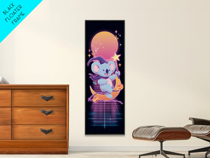 The Koala Wizard, Synthwave Halloween Art, Tall Narrow Wall Art, Canvas Print, Retro Halloween Decor, Neon Wall Art, Spooky Wall Decor