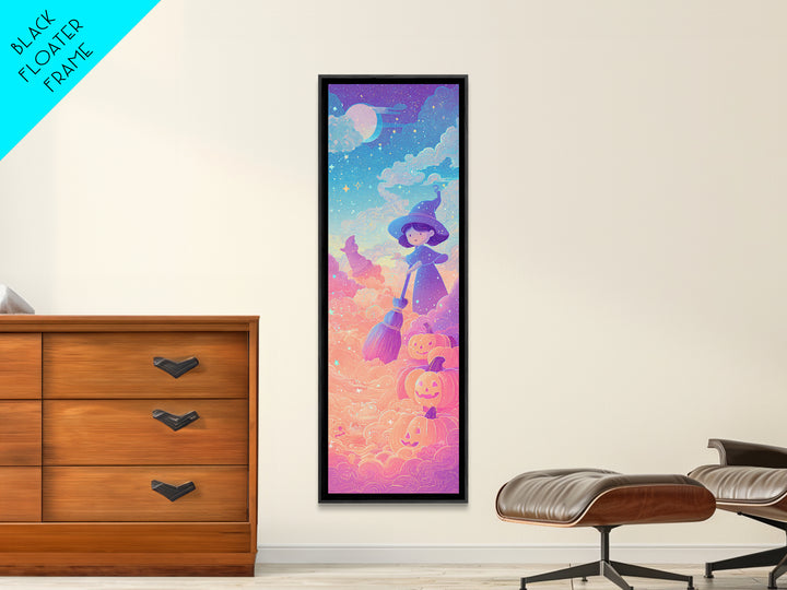 The Stardust Apprentice, Synthwave Halloween Art, Tall Narrow Wall Art, Canvas Print, Retro Halloween Decor, Neon Wall Art