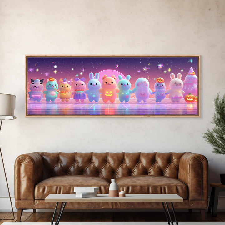 The Costume-Changing Wand, Vaporwave Halloween Decor, Extra Wide Wall Art, Canvas Print, Retro Halloween Decor, Neon Wall Art